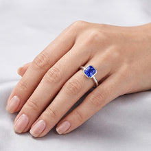 Afbeelding in Gallery-weergave laden, Echte Edelsteen Solitaire Ring Kussen Bezel Set Blauwe Saffier 1,50 Karaat