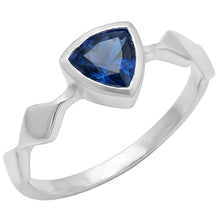 Afbeelding in Gallery-weergave laden, Echte Engagement Solitaire Ring Triljoen Bezel Set Blauwe Saffier 1 Karaat