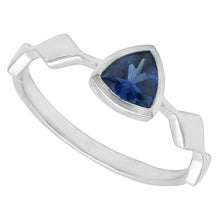 Afbeelding in Gallery-weergave laden, Echte Engagement Solitaire Ring Triljoen Bezel Set Blauwe Saffier 1 Karaat