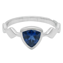 Afbeelding in Gallery-weergave laden, Echte Engagement Solitaire Ring Triljoen Bezel Set Blauwe Saffier 1 Karaat