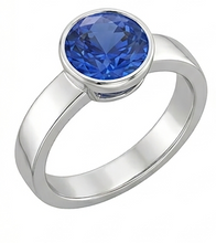Afbeelding in Gallery-weergave laden, Echte Heren Solitaire Ring Bezel Set Ronde Blauwe Saffier 2 karaat Dikke Schacht