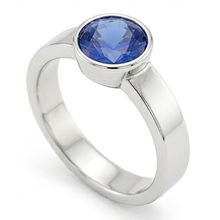 Afbeelding in Gallery-weergave laden, Echte Heren Solitaire Ring Bezel Set Ronde Blauwe Saffier 2 karaat Dikke Schacht