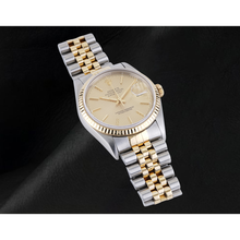Afbeelding in Gallery-weergave laden, Echte Rolex herenhorloge ivoorkleurige wijzerplaat datumjust tweekleurig goud en roestvrij staal ...