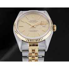Afbeelding in Gallery-weergave laden, Echte Rolex herenhorloge ivoorkleurige wijzerplaat datumjust tweekleurig goud en roestvrij staal ...