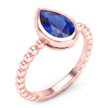 Afbeelding in Gallery-weergave laden, Echte Rose Gold Solitaire Ring Peer Blauwe Saffier 1.50 Karaat Bezel Set