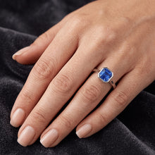 Afbeelding in Gallery-weergave laden, Echte Solitaire 1-karaats bezelset voor dames, natuurlijke blauwe saffierring