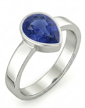 Afbeelding in Gallery-weergave laden, Echte Solitaire Bezel Set Heren Ring Peer Geslepen Blauwe Saffier 2.50 Karaat