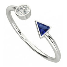 Afbeelding in Gallery-weergave laden, Echte Toi et Moi Ronde Diamant & Triljoen Bezel Set Saffier Ring 1 Karaat