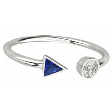 Afbeelding in Gallery-weergave laden, Echte Toi et Moi Ronde Diamant & Triljoen Bezel Set Saffier Ring 1 Karaat