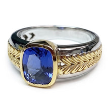 Afbeelding in Gallery-weergave laden, Echte Tweekleurige Solitaire Tanzanite Ring Kussen Bezel Set 5,50 Karaat