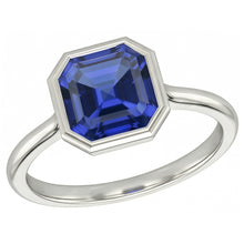 Afbeelding in Gallery-weergave laden, Echte Witgouden Solitaire Ring Asscher Bezel Set Blauwe Saffier 2 Karaat