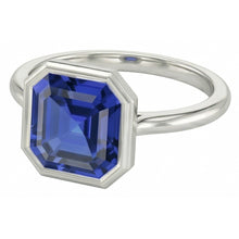 Afbeelding in Gallery-weergave laden, Echte Witgouden Solitaire Ring Asscher Bezel Set Blauwe Saffier 2 Karaat