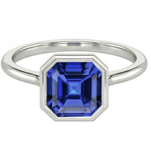 Afbeelding in Gallery-weergave laden, Echte Witgouden Solitaire Ring Asscher Bezel Set Blauwe Saffier 2 Karaat