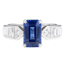 Afbeelding in Gallery-weergave laden, Edelsteen Blauwe Saffier Ring Triljoen & Baguettes Geaccentueerd 3.50 Karaat