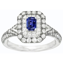 Afbeelding in Gallery-weergave laden, Edelsteen Dubbele Halo Smaragd Ceylon Saffier Ring 3,50 Karaat
