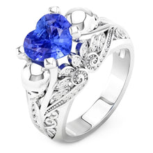 Afbeelding in Gallery-weergave laden, Edelsteen Hart Blauwe Saffier Ring Antieke Stijl Diamanten 2 Karaat