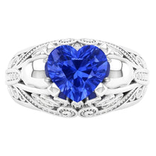 Afbeelding in Gallery-weergave laden, Edelsteen Hart Blauwe Saffier Ring Antieke Stijl Diamanten 2 Karaat