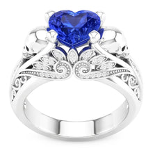 Afbeelding in Gallery-weergave laden, Edelsteen Hart Blauwe Saffier Ring Antieke Stijl Diamanten 2 Karaat
