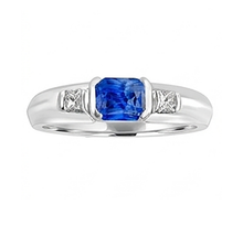 Afbeelding in Gallery-weergave laden, Edelsteen Heren Ring Prinses Diamanten Gold Bar Set Blauwe Saffier 1.75 Ct