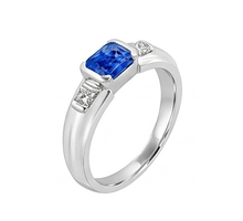 Afbeelding in Gallery-weergave laden, Edelsteen Heren Ring Prinses Diamanten Gold Bar Set Blauwe Saffier 1.75 Ct