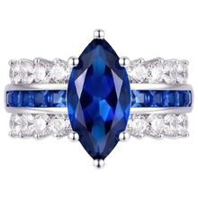 Afbeelding in Gallery-weergave laden, Ring met Markies & Princess Geslepen Blauwe Saffier, Natuurlijke uit de aarde gewonnen Diamant, 6.50 Karaat