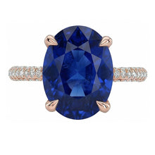Afbeelding in Gallery-weergave laden, Edelsteen Ovale Ring Blauwe Saffier & Pave Set Diamanten 3,50 Karaat