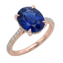 Afbeelding in Gallery-weergave laden, Edelsteen Ovale Ring Blauwe Saffier & Pave Set Diamanten 3,50 Karaat