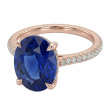 Afbeelding in Gallery-weergave laden, Edelsteen Ovale Ring Blauwe Saffier & Pave Set Diamanten 3,50 Karaat