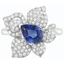 Afbeelding in Gallery-weergave laden, Edelsteen Ring Blauwe Saffier & Diamanten 2,50 Karaat Bloem Stijl