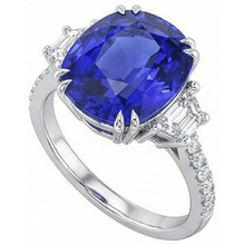 Afbeelding in Gallery-weergave laden, Edelsteen Ring Ovaal Saffier Trapezium & Pavé Gezette Natuurlijke uit de aarde gewonnen Diamanten 5.50 Karaat