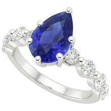 Afbeelding in Gallery-weergave laden, Edelsteen Ring Peer Sri Lankaanse Saffier & Diamanten Accenten 4 Karaat