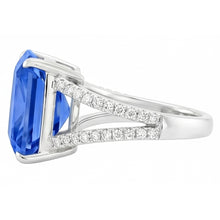 Afbeelding in Gallery-weergave laden, Edelsteen Ring Stralende Blauwe Saffier Gespleten Schacht Ronde Diamant 5 Karaat