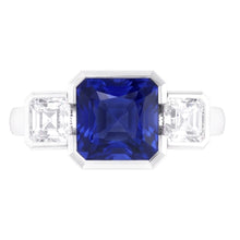 Afbeelding in Gallery-weergave laden, Edelsteen Sieraden 3 Stenen Stralende Saffier & Asscher Diamanten 3 Karaat