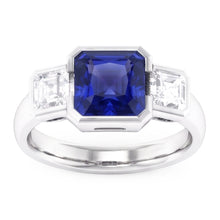 Afbeelding in Gallery-weergave laden, Edelsteen Sieraden 3 Stenen Stralende Saffier & Asscher Diamanten 3 Karaat