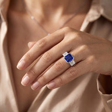 Afbeelding in Gallery-weergave laden, Edelsteen Sieraden 3 Stenen Stralende Saffier & Asscher Diamanten 3 Karaat