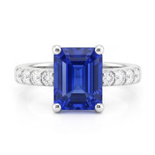 Afbeelding in Gallery-weergave laden, Edelsteen Smaragd Blauwe Saffier Ring Met Diamanten Accenten 2,50 Karaat