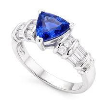 Afbeelding in Gallery-weergave laden, Edelsteen Triljoen Saffier Ring Baguette & Ronde Diamanten 2,50 Karaat