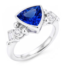 Afbeelding in Gallery-weergave laden, Edelsteen biljoen bezel set blauwe saffier ring 2 karaat stokbrood Natuurlijke echte diamant ( ni...