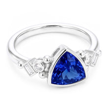 Afbeelding in Gallery-weergave laden, Edelsteen biljoen bezel set blauwe saffier ring 2 karaat stokbrood Natuurlijke echte diamant ( ni...