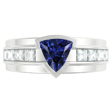 Afbeelding in Gallery-weergave laden, Edelsteen biljoen saffier ring 1,50 karaat kanaalset Natuurlijke echte diamant ( niet in het laboratorium gekweekt )en