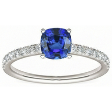 Afbeelding in Gallery-weergave laden, Edelsteen kussen geslepen saffier ring 2,50 karaat Fishtail set Natuurlijke echte diamant ( niet in het laboratorium gekweekt )en
