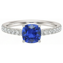 Afbeelding in Gallery-weergave laden, Edelsteen kussen geslepen saffier ring 2,50 karaat Fishtail set Natuurlijke echte diamant ( niet in het laboratorium gekweekt )en