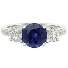 Afbeelding in Gallery-weergave laden, Edelsteen ronde saffier ring 3 stenen stijl Natuurlijke echte diamant ( niet in het laboratorium gekweekt )en 6,50 karaat goud