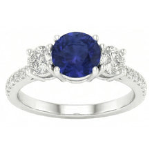 Afbeelding in Gallery-weergave laden, Edelsteen ronde saffier ring 3 stenen stijl Natuurlijke echte diamant ( niet in het laboratorium gekweekt )en 6,50 karaat goud