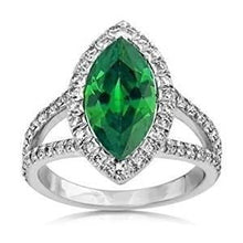 Afbeelding in Gallery-weergave laden, Edelsteenring 14K Marquise groene smaragd en ronde diamanten 3,35 ct.