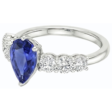 Afbeelding in Gallery-weergave laden, Edelsteenring voor dames Peervormige blauwe saffier met accenten 4 karaat