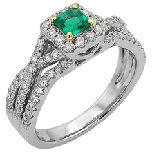 Afbeelding in Gallery-weergave laden, Fijne Smaragd Smaragd Slijpvorm Edelsteen Ring in Tweekleurig 14K Goud – vooraanzicht