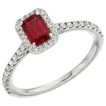 Afbeelding in Gallery-weergave laden, Emerald Cut Ruby Round Diamonds Ring 2.30 karaat 14K witgoud
