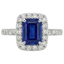 Afbeelding in Gallery-weergave laden, Emerald Cut Sri Lanka Sapphire Diamonds Ring 3 kt witgoud 14K