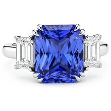 Afbeelding in Gallery-weergave laden, Smaragd Natuurlijke uit de aarde gewonnen Diamanten Sieraden Drie Steen Ring Radiant Saffier 5.50 Karaat